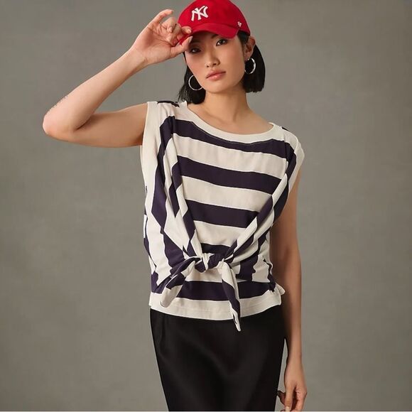 NWOT Anthropologie Maeve Tie-Front Wrap Tee - Picture 1 of 6